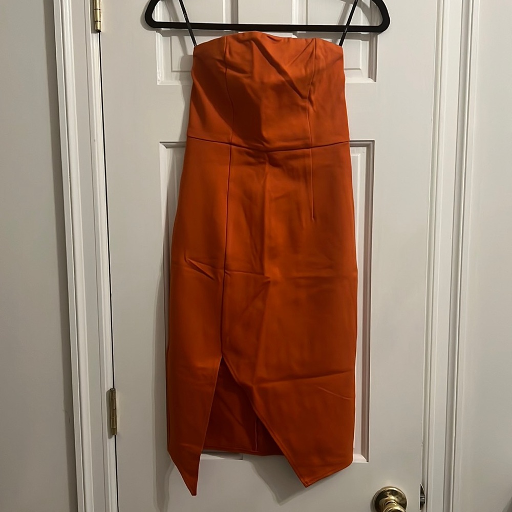 Orange Asymmetrical Strapless Bodycon Dress